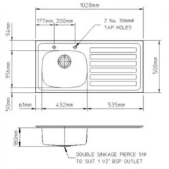 Pland '1030' HTM64 (sanitary Assemblies) Compliant Hospital Sink With Drainer -Bathroom Supplies Store Ibiza HTM64 Sink Drainer 1030mm2