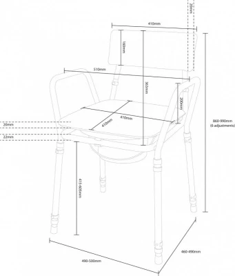 Essex Height Adjustable Commode Chair - Grey 3 Essex Height Adjustable Commode Chair - Grey - Image 3